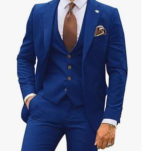 Wangyue Men's 3 Piece Suits, size Large US mens, color blue.